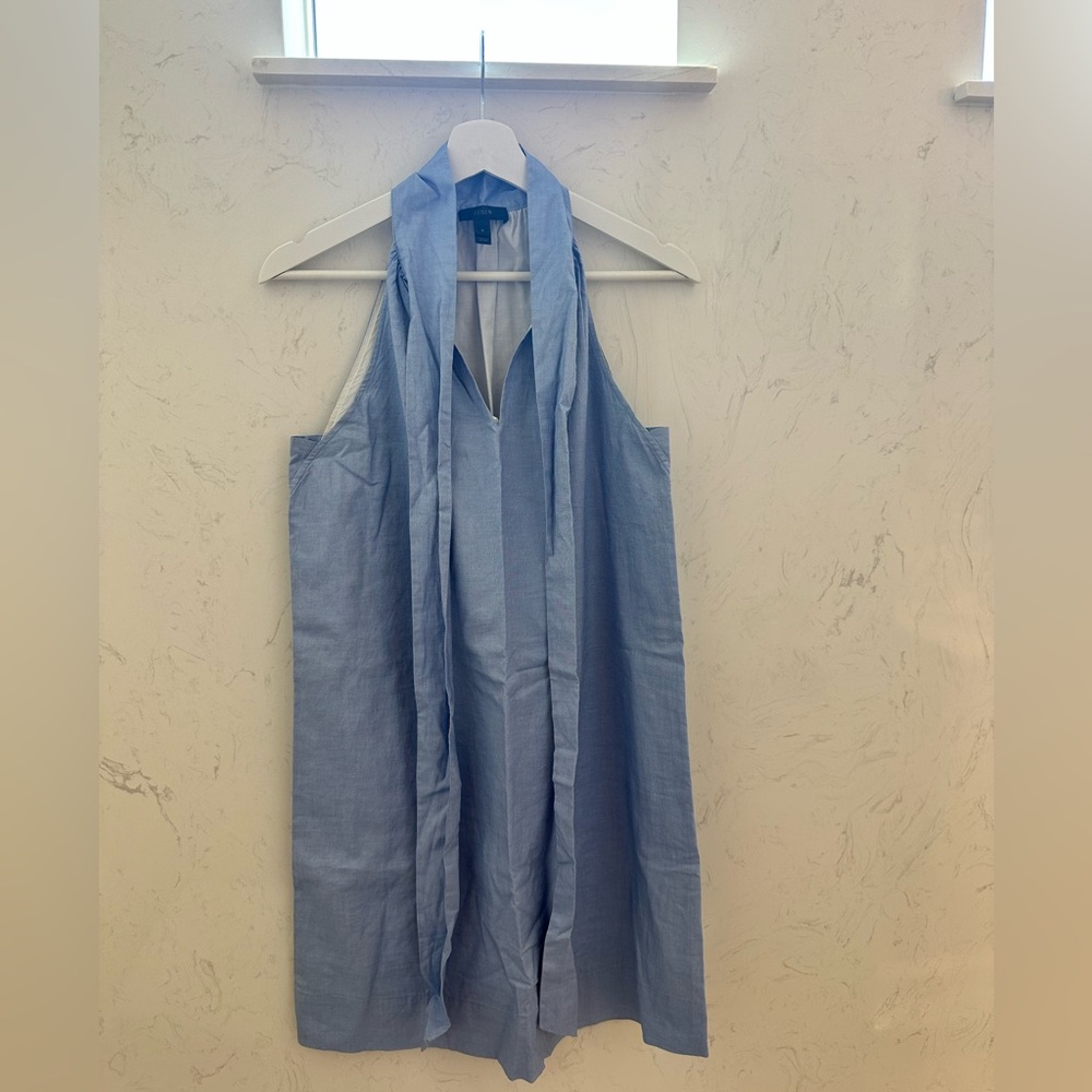 J Crew blue oxford cotton tie-neck sleeveless dress